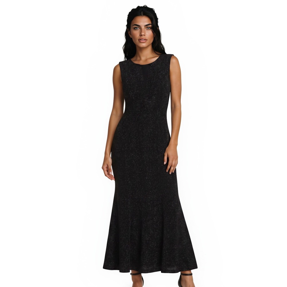 Eliza J Maxi Evening Dress Women's Size 10 Black Metallic Shimmer Formal Gown